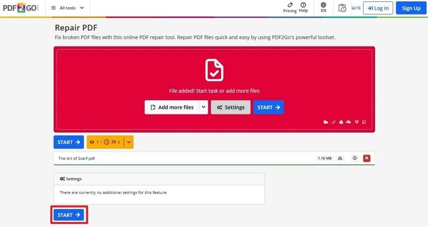 click start pdf2go